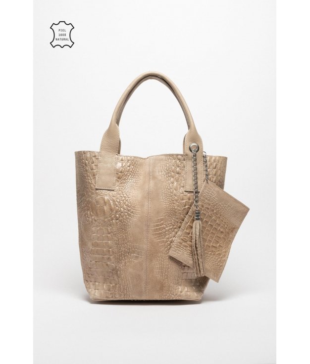 Bolsa de couro Elena - Beige