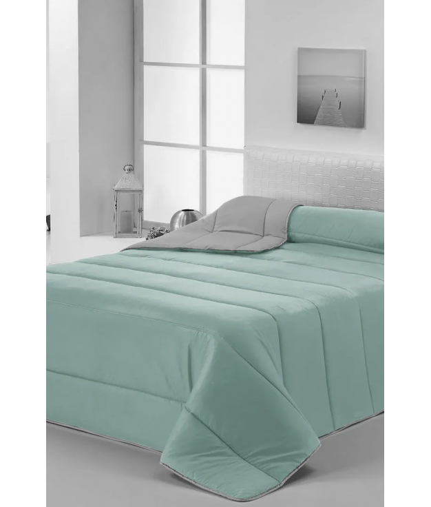 EXTRA LONG TWO-TONE COMFORTER QUILT - WATER/GREY Donegal Collections