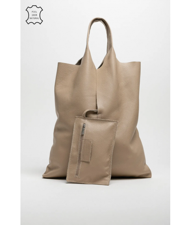 BOLSO DE PIEL COWES - BEIGE OSCURO