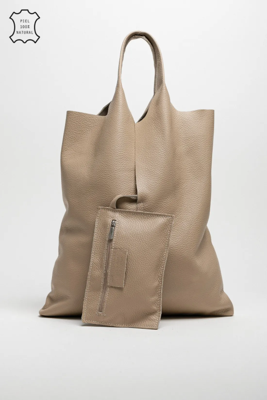 BOLSA DE COURO DE VACA - BEGE ESCURO