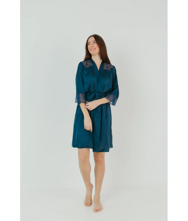 LIYAS LINGERIE DRESSING GOWN - NAVY BLUE