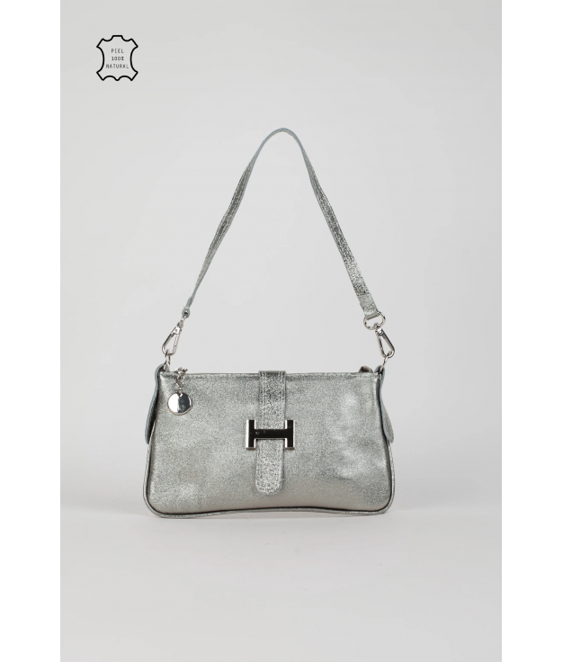 BLUBAS LEATHER SHOULDER BAG - SILVER