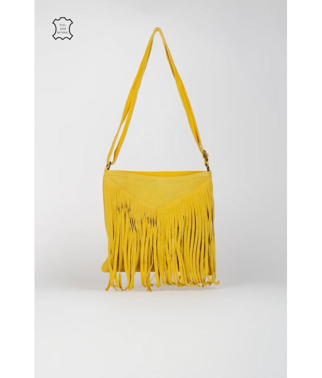 BORSA A TRACOLLA IN PELLE CON FRANGE V - GIALLO