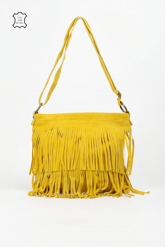 BANDOLERA DE PIEL FLECOS - AMARILLO