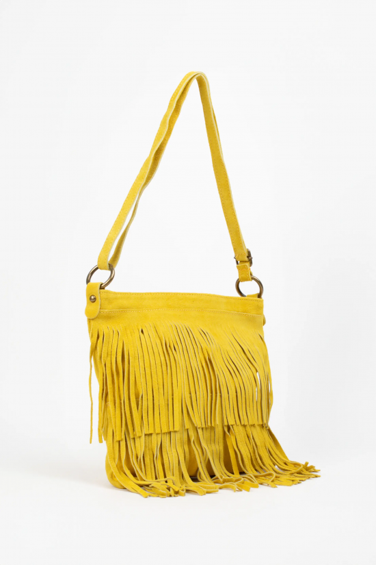 BANDOLERA DE PIEL FLECOS - AMARILLO 2