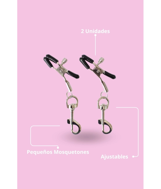NIPPLE CLAMPS WITH SNAP HOOKS - BLACK/SILVER PIANNO 39