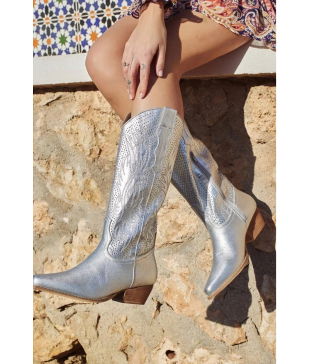 FEXTER COWBOY HIGH BOOT - ARGENT