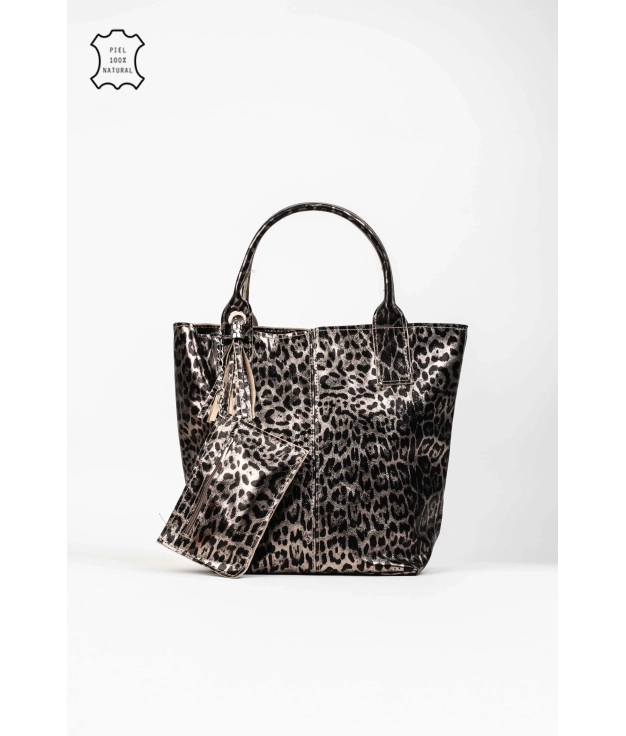 BOLSO DE PIEL MYKONOS Print - Gris Pianno 39