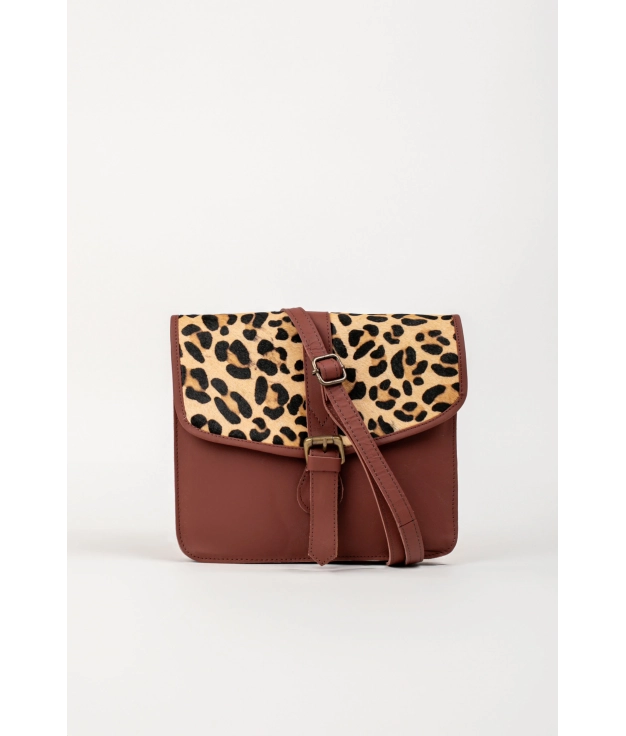 Bolso de piel Udine - Granate/Leopardo PIANNO 39