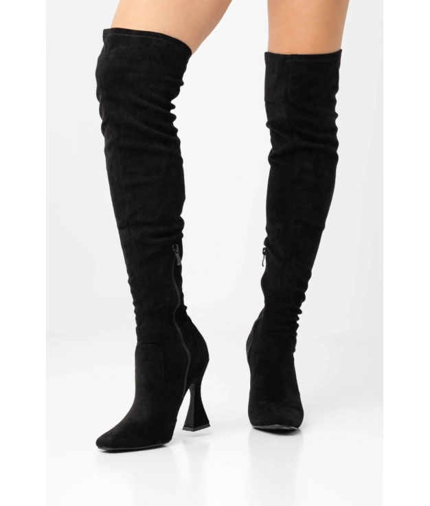 TRANDY KNEE-LENGHT BOOT - BLACK