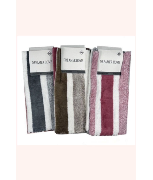 LOT DE 3 TORCHONS DE CUISINE 100% MICROFIBRE RAYÉS