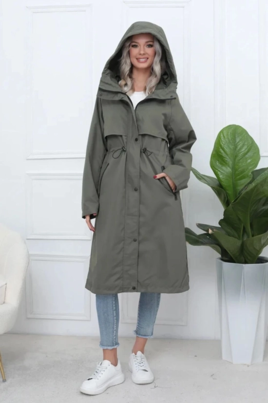 Chaqueta larga Impermeable con capucha Mireyae - Kaki Pianno39