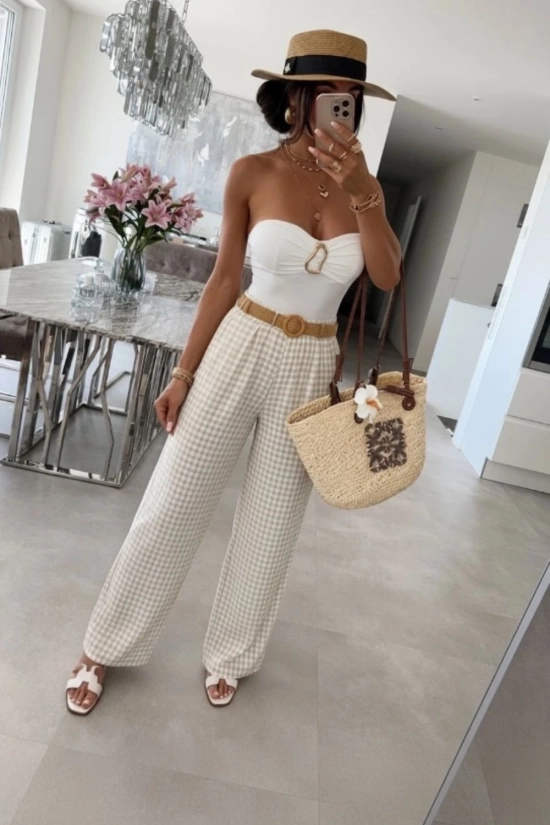 Pantalón vichy Lola - Beige 2