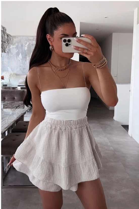 Falda corta de gasa Solea - Beige 2