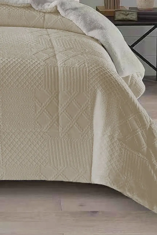 PREMIUM SHEEPSKIN EMBROIDERED QUILT - BEIGE DONEGAL COLLECTIONS