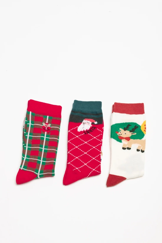 3 PACK OF CRAZY SOCKS - RED/GREEN
