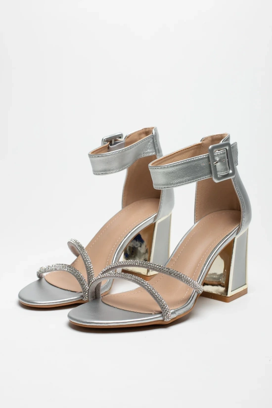 SILENA HEELED SANDALS - SILVER