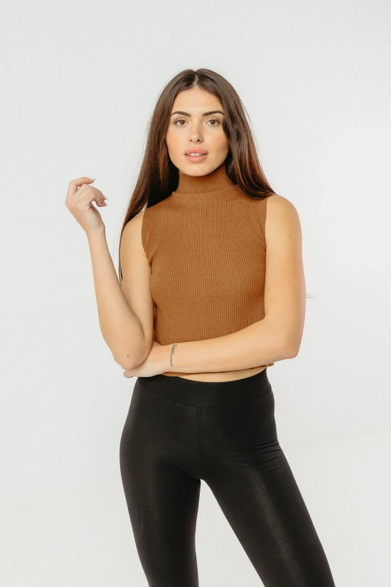 CARPLA KNITTED TOP - CAMEL