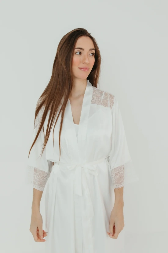 LIYAS LINGERIE DRESSING GOWN - WHITE